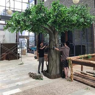 东莞市仿真榕树厂家大型玻璃钢包住榕树餐厅酒店人造榕树装饰