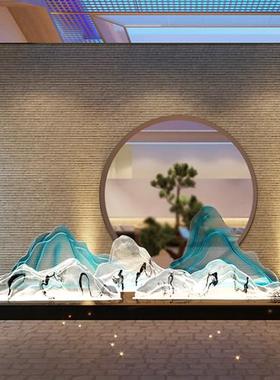 室内树脂假山摆件组合造景客厅桌面装置饰品透明景观酒店落地雕塑