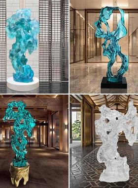 透明树脂太湖石雕塑大型落地摆件现代简约酒店售楼处软装饰工艺品