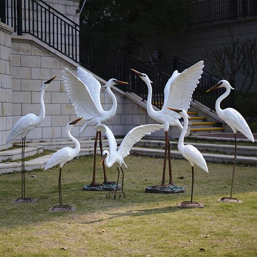 户外仿真白鹭摆件玻璃钢园林水景雕塑玻璃钢庭院假山草地鸟类装饰