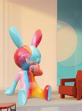 玻璃钢手绘卡通兔子大摆件花园景区装饰商场工艺品雕塑定制