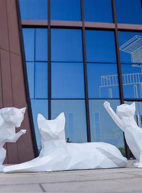 户外落地抽象几何猫玻璃钢雕塑园林景观草坪商场美陈装饰动物摆件