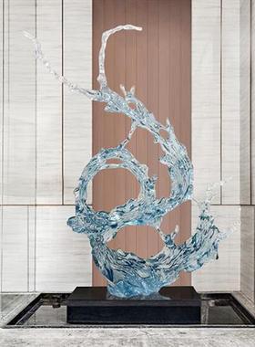 现代简约玄关装饰浪花摆件轻奢高档透明树脂雕塑酒店售楼处工艺品