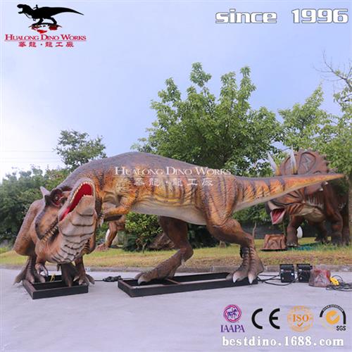 仿真机械霸王龙和三角龙打斗场景模型仿真恐龙制作厂家商场引流