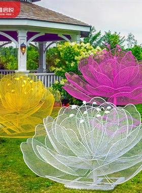 户外不锈钢镂空发光花朵雕塑铁艺莲花公园售楼部园林景观装饰摆件