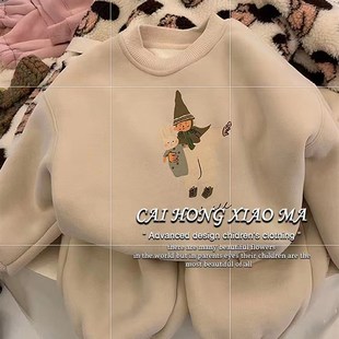 韩版 儿童加绒套装 宝宝冬装 秋冬新款 两件套 女童洋派卫衣百搭休闲裤