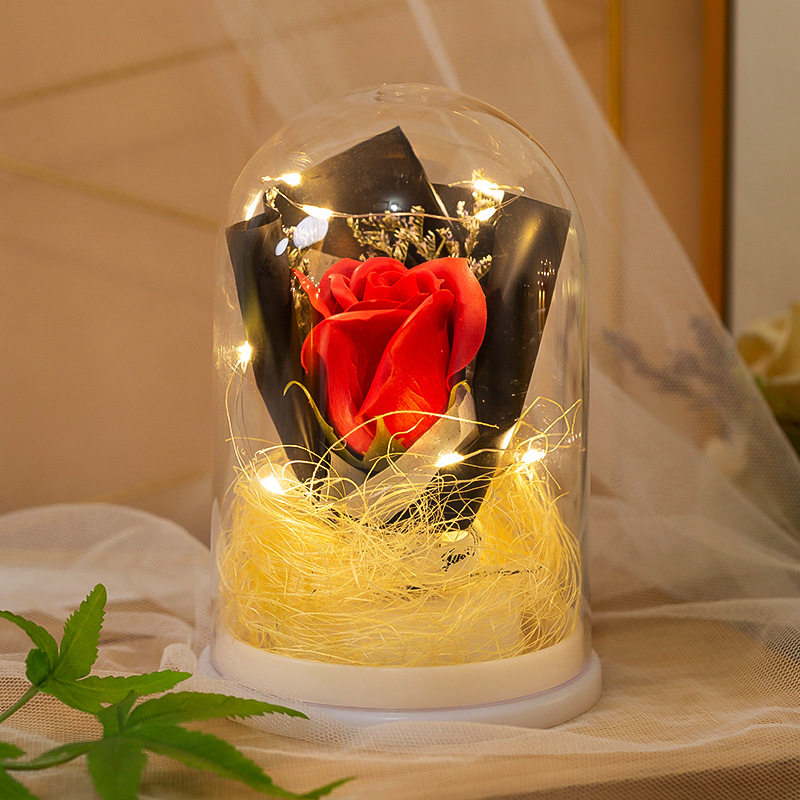 led发光永生花玻璃罩生日礼物女生母亲节情人节教师节仿真玫瑰花