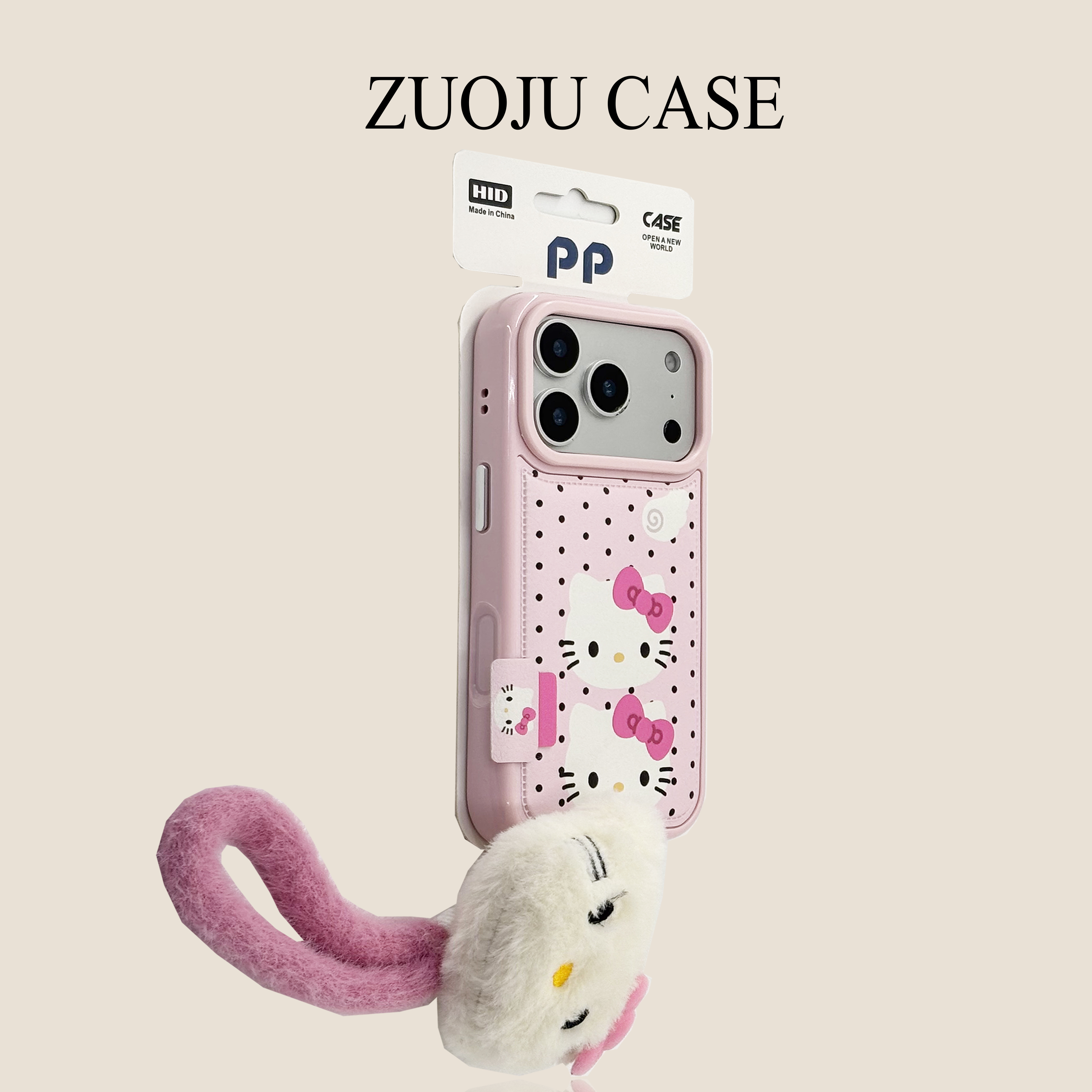 粉皮纹黑波点两个KT猫头挂绳苹果17手机壳新款iphone17promax全包套苹果16ProMax小众苹果15pro防摔女款14pm