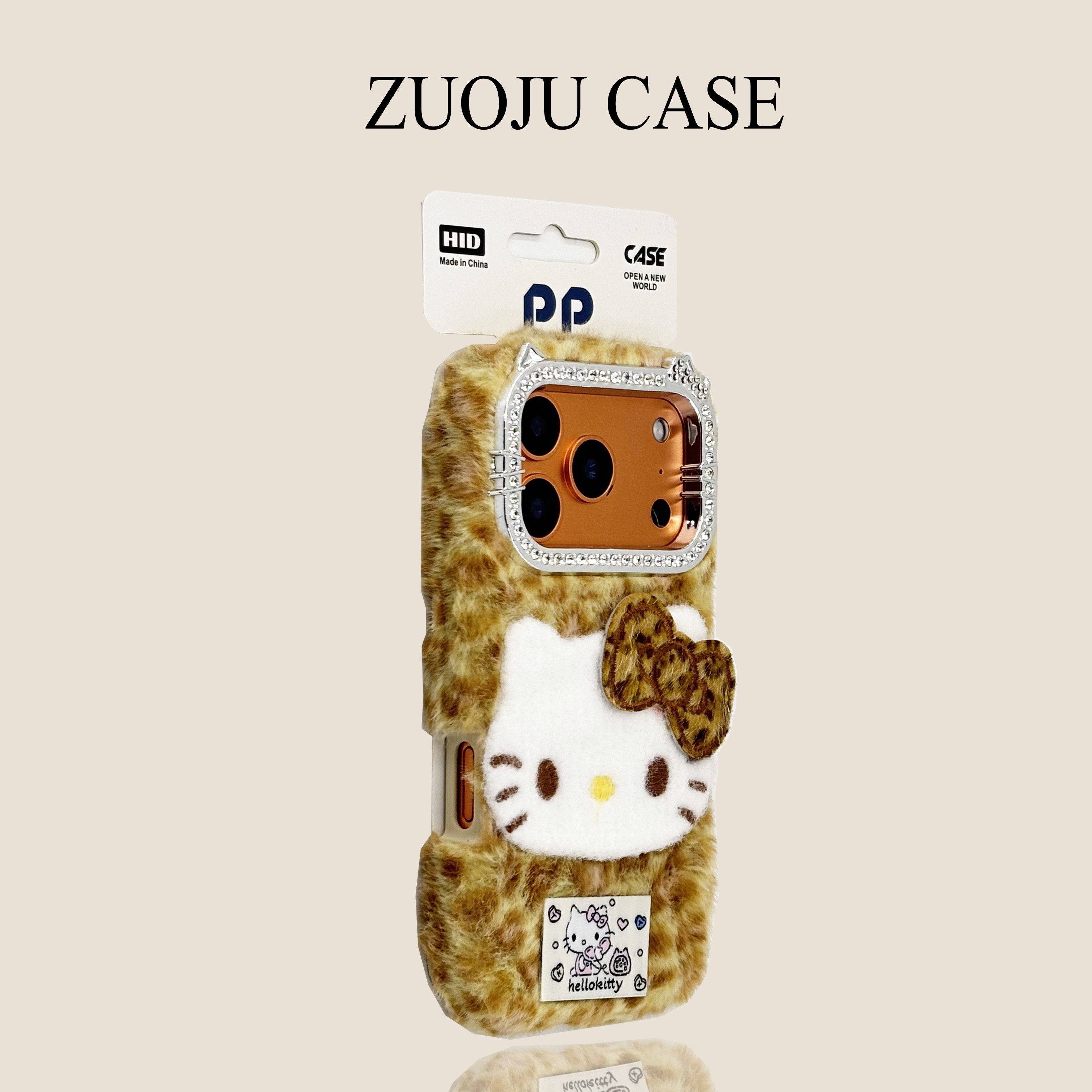 棕色毛绒蝴蝶结豹纹KT猫苹果17手机壳新款iphone17promax秋冬款苹果16ProMax高级苹果15pro防摔女款14pm套