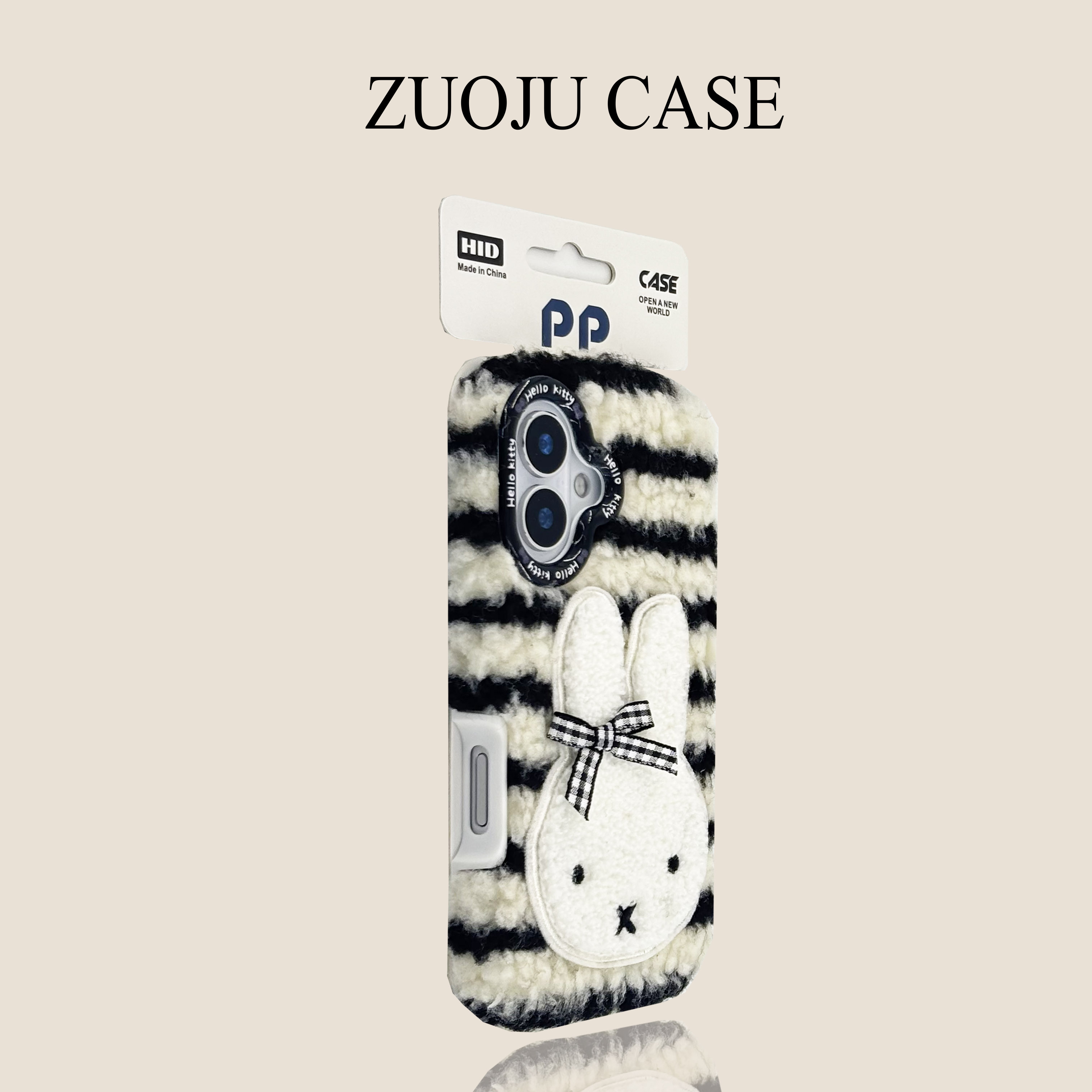 毛绒黑白丝带蝴蝶结米菲兔适用苹果17手机壳新款iphone17promax秋冬全包苹果16promax苹果15pro防摔13女14