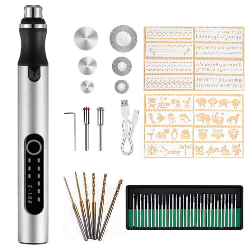 新品E108调速迷你电磨笔 微型电钻笔式美甲珠宝雕刻锂电打磨机DIY