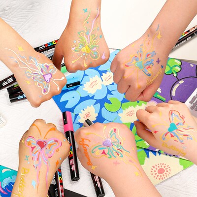 三菱uni posca丙烯马克笔人C体彩绘演唱会身体涂鸦街头音乐节水洗