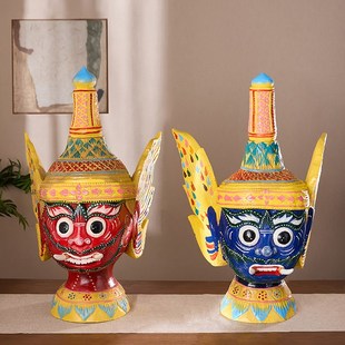 泰国木雕工艺品夜叉河神摆件东南亚风格酒K店会所客厅玄关装饰摆