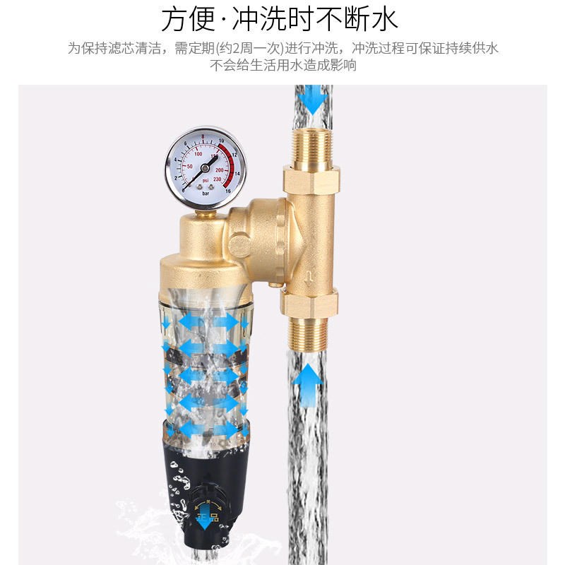 铜前置过滤器反冲n洗1寸万向带活接大流量家用过滤器壳体