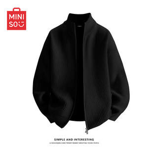 MINISO/名创优品黑色针织开衫男士秋季新款高级感双拉链毛衣外套Y