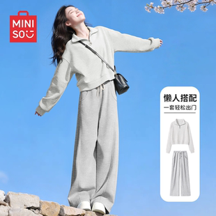 高中生卫衣裤 早春女装 子两件套D 女2026新款 名创优品灰色运动套装