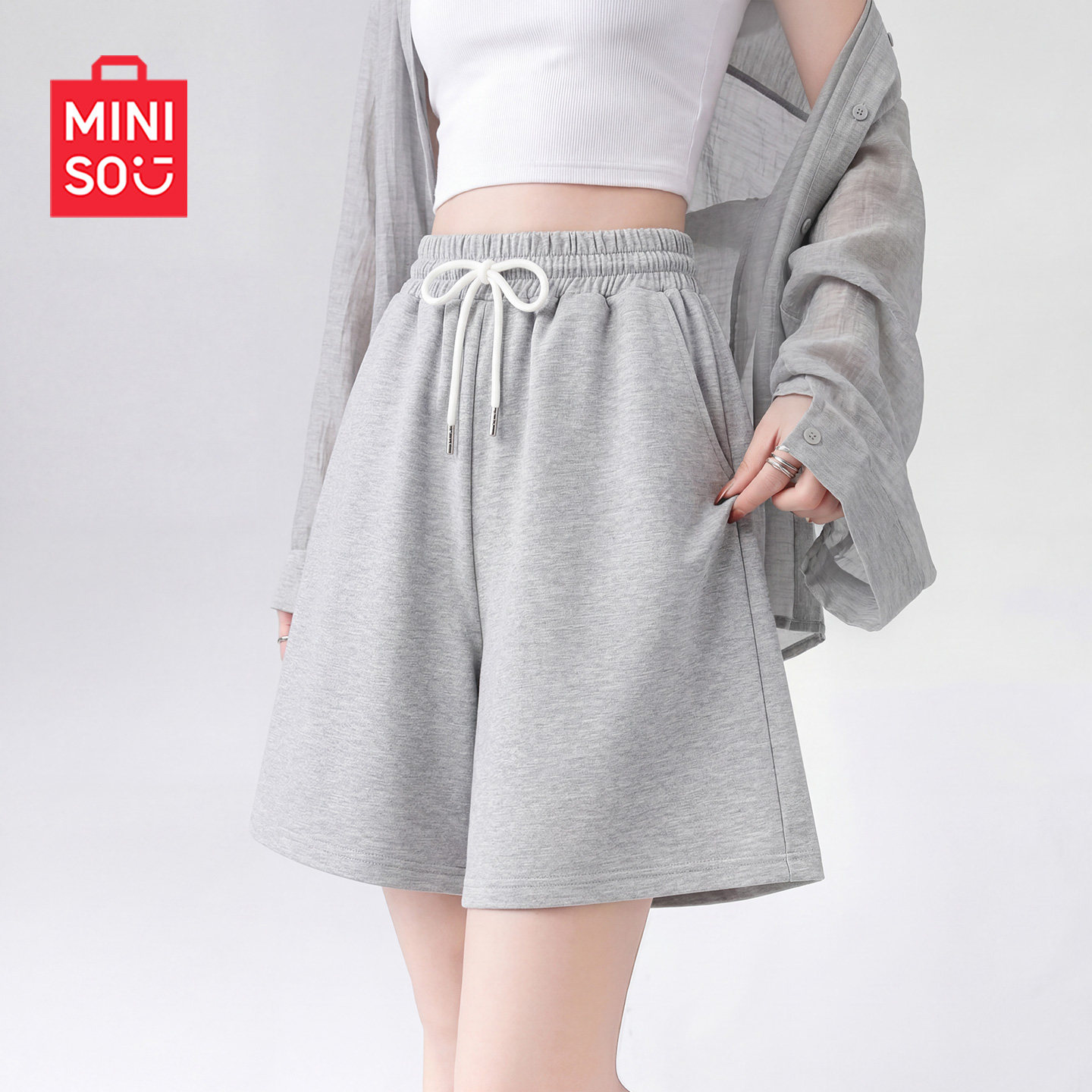 MINISO/名创优品运动短裤女外穿夏季2026新款灰色裤子跑步休闲裤J