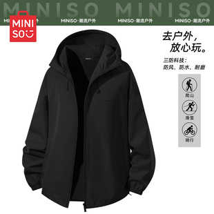 MINISO/名创优品冲锋外套女款2026新款春季防风防水机能黑色上衣J