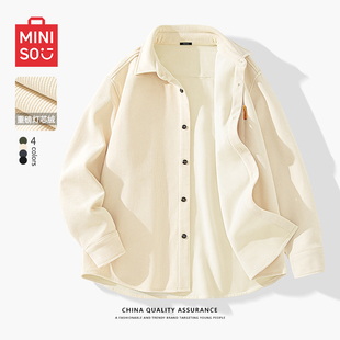男日系衬衣春秋加绒防寒翻领外套A 衬衫 MINISO 名创优品灯芯绒长袖