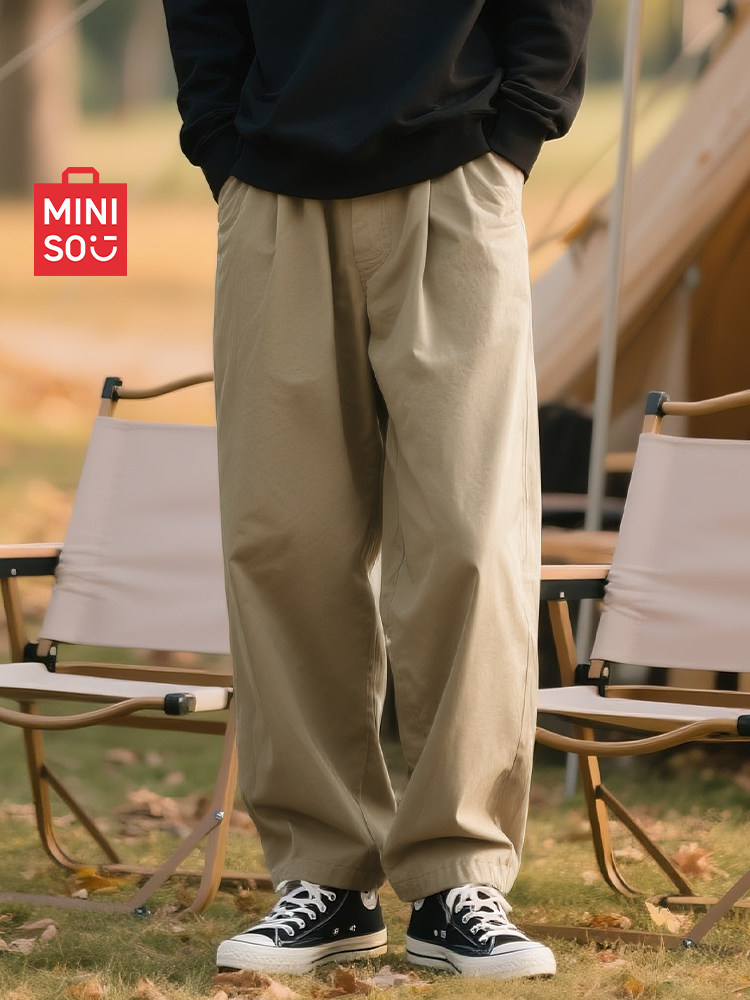 名创优品休闲裤男款2025新款宽松型秋季男生美式卡其直筒裤子男A