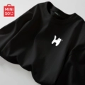 【 100% Cotton Long T 】 Black (M exclamation cat chest logo)