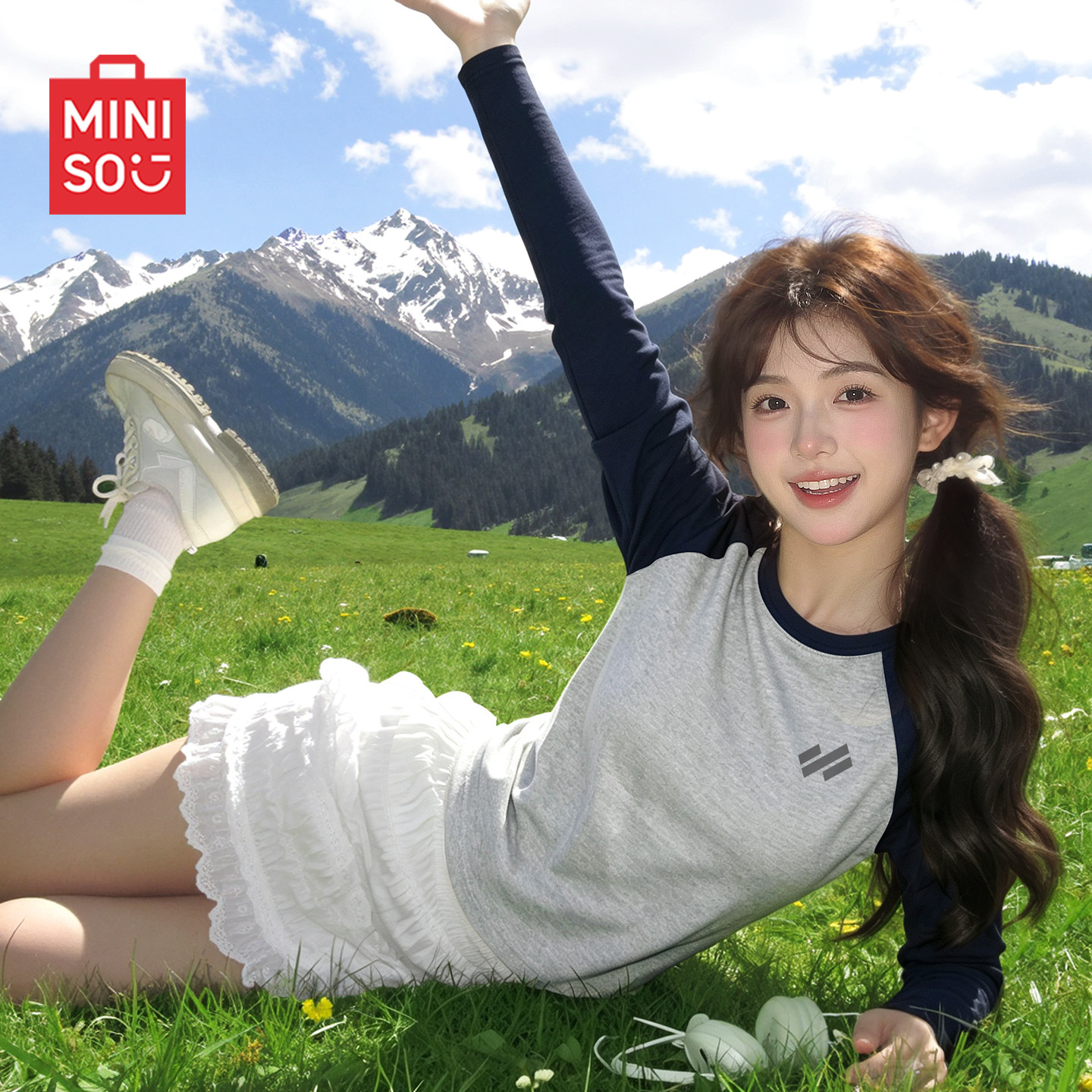 MINISO/名创优品撞色插肩长袖t恤图片