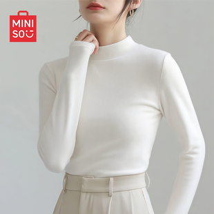 新款 女内搭2026春季 仿德绒半高领上衣J 名创优品白色打底衫 MINISO