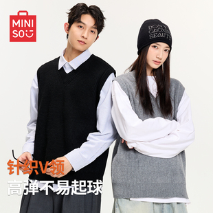 MINISO 日系复古V领休闲背心Y 名创优品学院风针织马甲毛衣男秋季