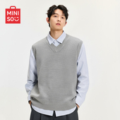 背心Y 毛衣针织衫 名创优品V领针织马甲男冬季 休闲学院风浅灰色无袖