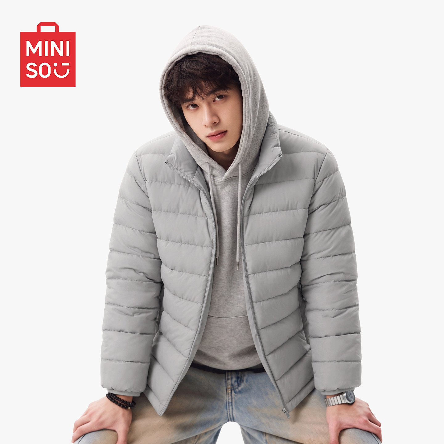 名创优品轻薄羽绒服男款冬季立领大码冬装棉服白鸭绒保暖外套男A