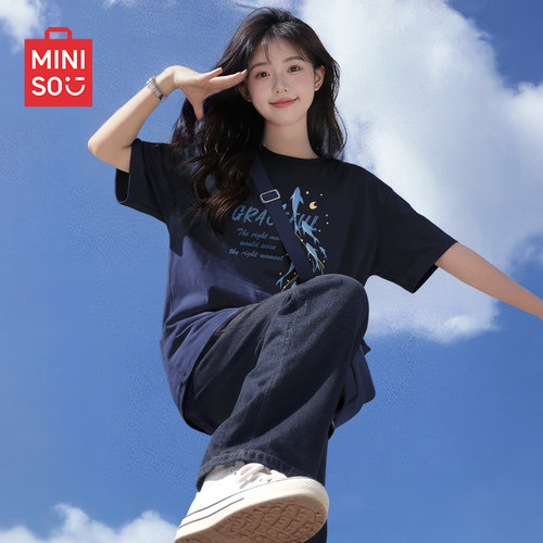 名创优品纯棉圆领上衣短袖t恤女