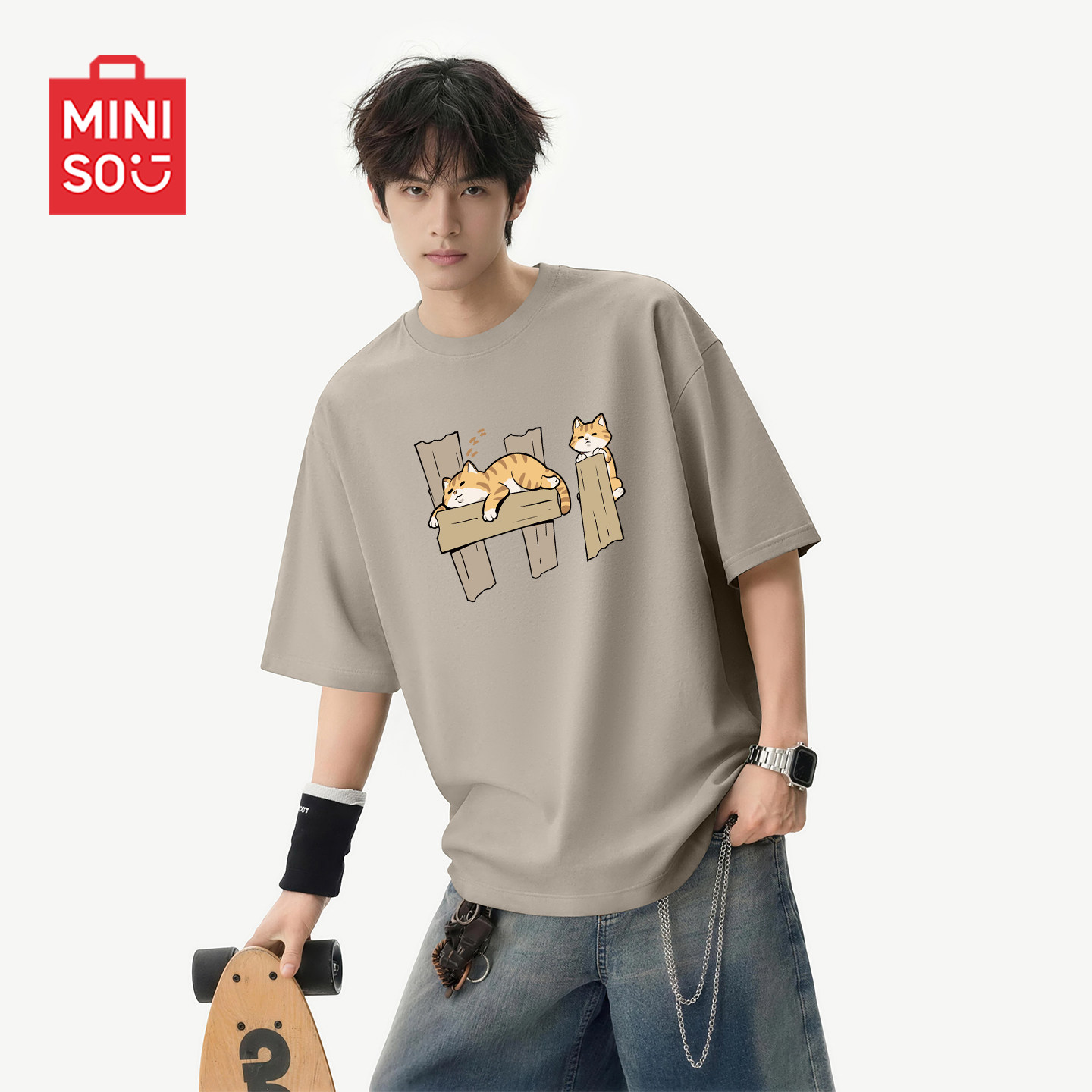 MINISO/名创优品纯棉短袖T恤男夏季青少年钓鱼登山透气正肩半袖Y