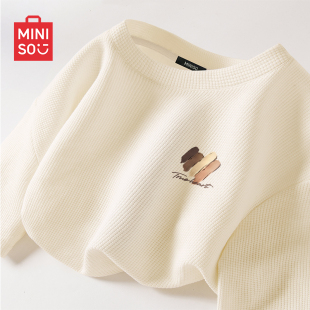 韩系百搭情侣装 MINISO 衫 重磅华夫格长袖 名创优品爱心t恤男春季