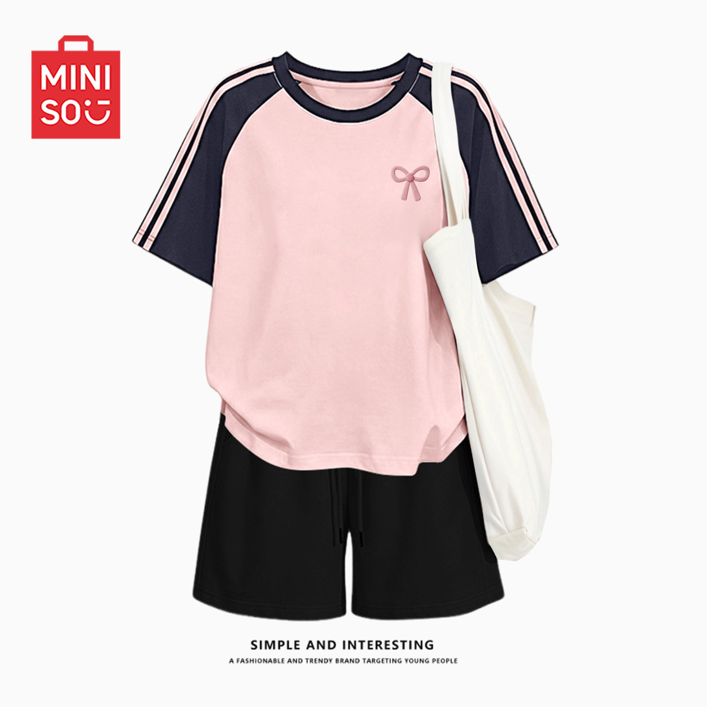 名创优品夏季运动套装女2026新款插肩短袖五分裤小个子羽毛球服D