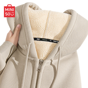男式 重磅加绒开衫 保暖厚外套A 名创优品拉链卫衣男秋冬新款 MINISO