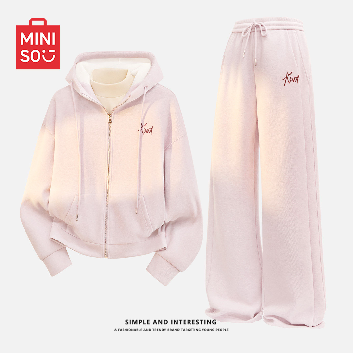 名创优品休闲运动套装女2026新款冬季学生爬山服加绒卫衣一整套D