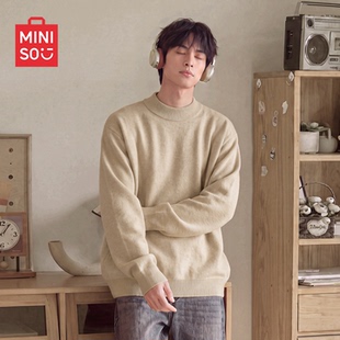 MINISO/名创优品半高领毛衣男款冬季加绒加厚保暖内搭套头打底衫Y