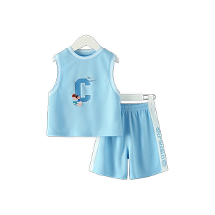 【夏季清仓】齐齐熊男童夏装儿童薄款户外运动凉感短裤子宝宝套装