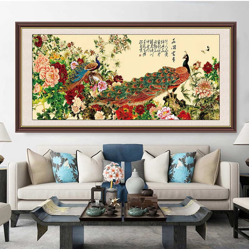 花开富贵牡丹花客厅装饰画新中式自粘沙发背景墙贴壁画墙壁贴纸图片