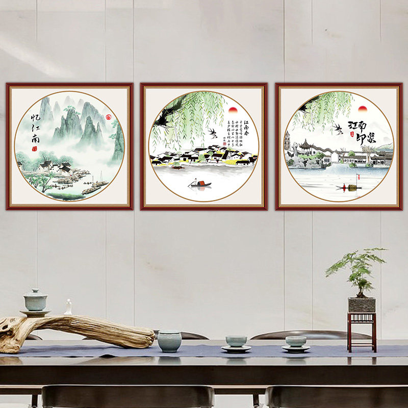 江南春斗方中式字画贴纸客厅玄关沙发背景墙壁贴房间墙壁纸自粘