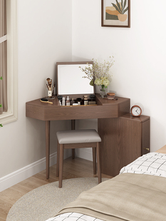山杨实木转角梳妆台简约小型化妆桌书桌一体卧室墙角收纳柜化妆台