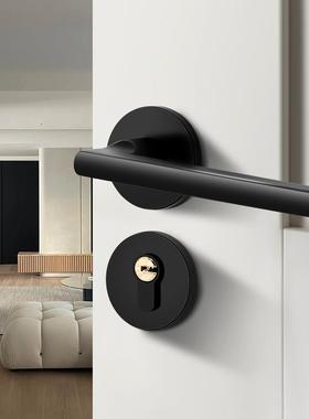 黑色室内卧室分体式房门锁磁吸静音家用房间木门极简门把手通用型