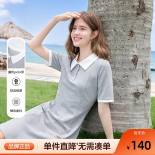 连身裙 短袖 betu百图浅灰色Polo领连衣裙女T恤裙2025年夏季 新款