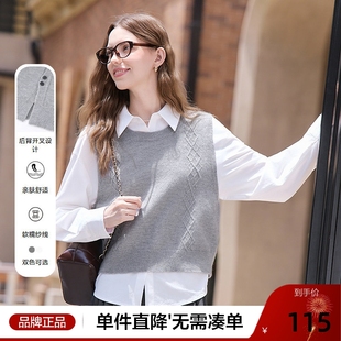 新款 女2025年秋季 圆领外穿毛背心 针织衫 betu百图百搭菱格纹无袖