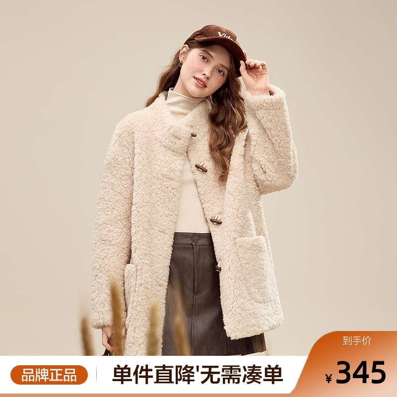 betu百图牛角扣加厚仿羊羔绒外套女2025年冬季新款立领保暖夹克