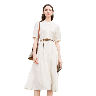 betu百图女装2026年夏季新款法式茶歇收腰显瘦气质中长款连衣裙