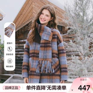 betu百图气质时髦格子毛呢外套女2025年冬季新款双面呢羊毛大衣