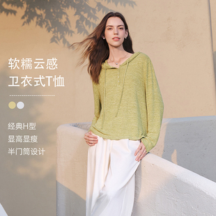 betu百图通勤风百搭连帽T恤女长袖2026年春季新款宽松显瘦上衣