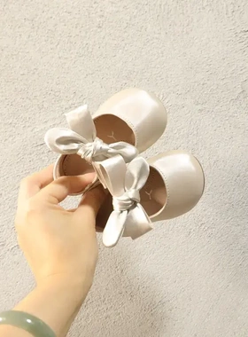 崔丫丫蝴蝶结婴儿学步鞋软底防滑绿色缎面公主鞋女童皮鞋宝宝单鞋