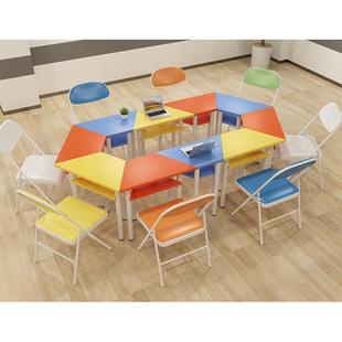 教室组合电脑桌六角六边形阅览双层拼接课桌椅桌实验学生美术梯形